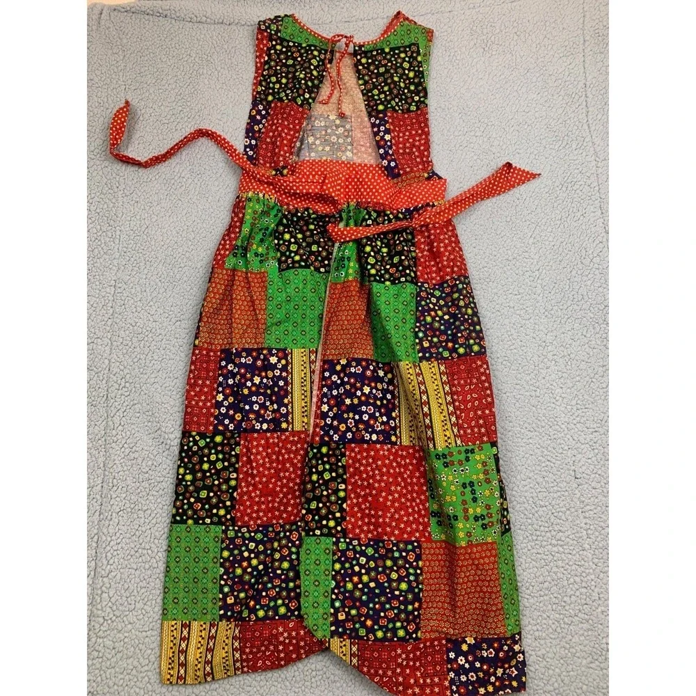 Vintage 70s Kenton Collection Patchwork Pinafore Apron Dress 100%‎ Cotton Japan